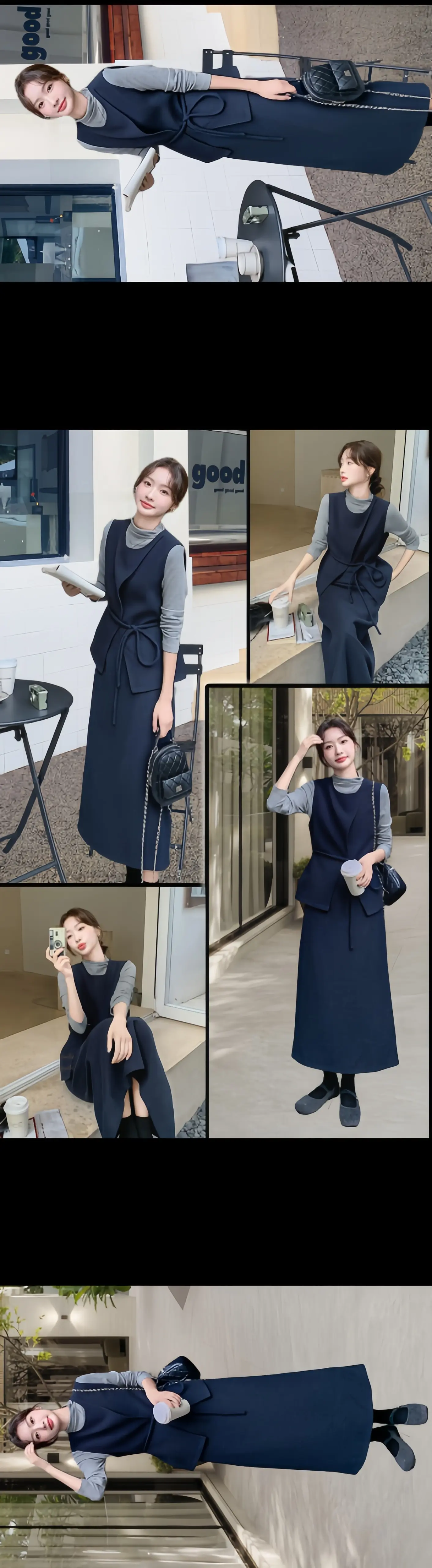秋季🍂韩系休闲气质套装裙👗。姐妹们! 都去穿这款藏青色毛呢马甲套装...