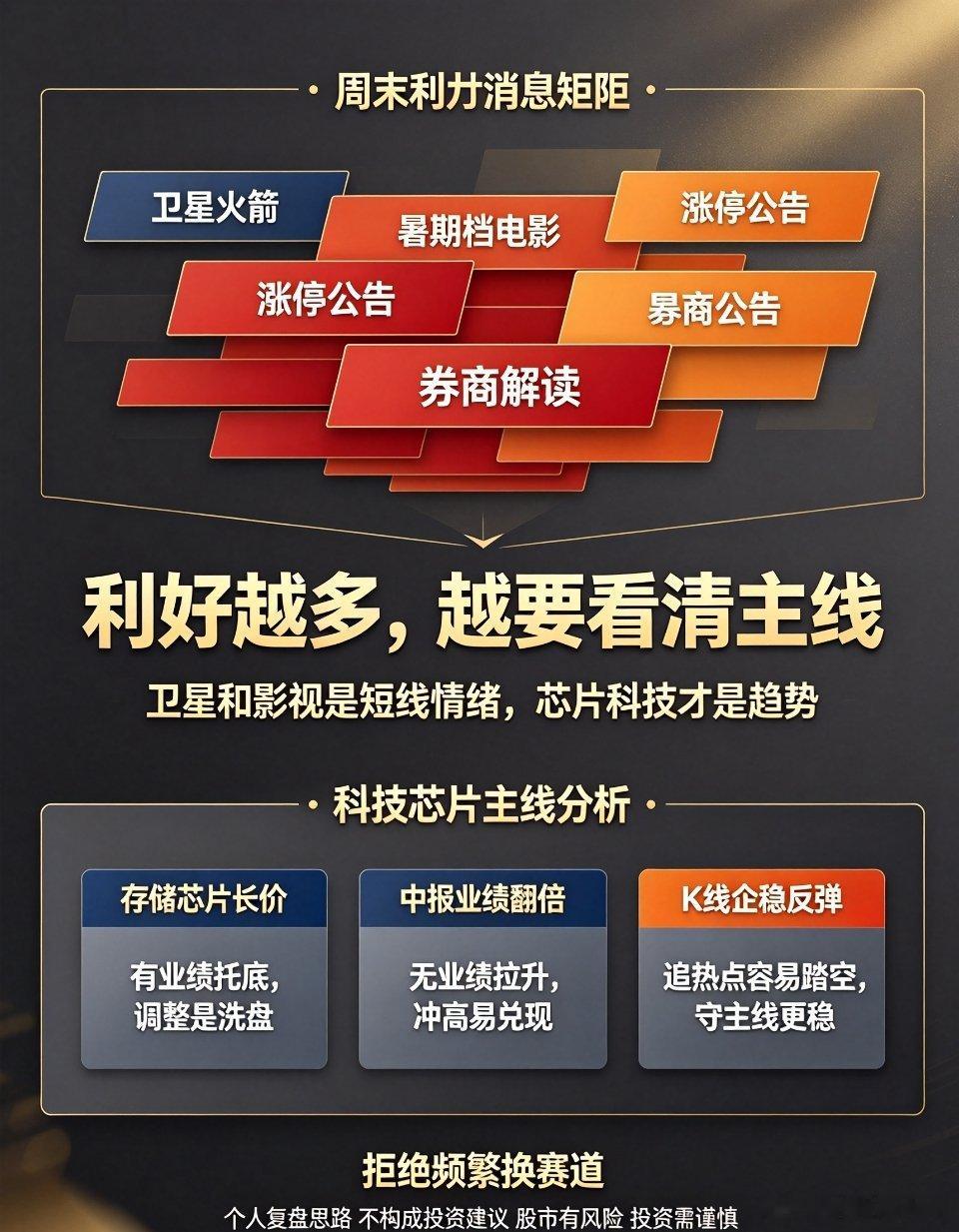 7月12日周日复盘：卫星、影视利好扎堆，中长期依旧坚守科技芯片主线一、周末两大短