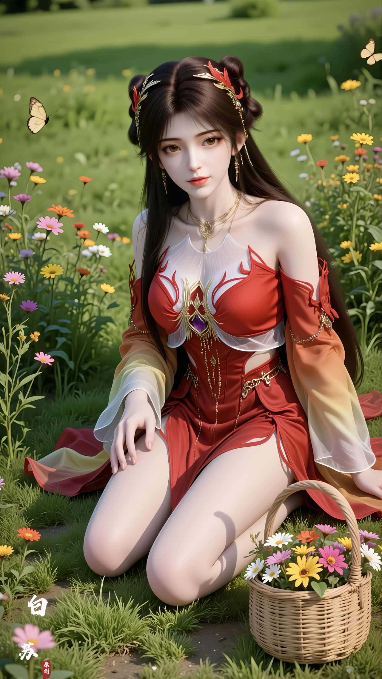 完美世界  火灵儿【精致美图】草坪花丛中的少女，清新脱俗，美丽动人！ ​​​