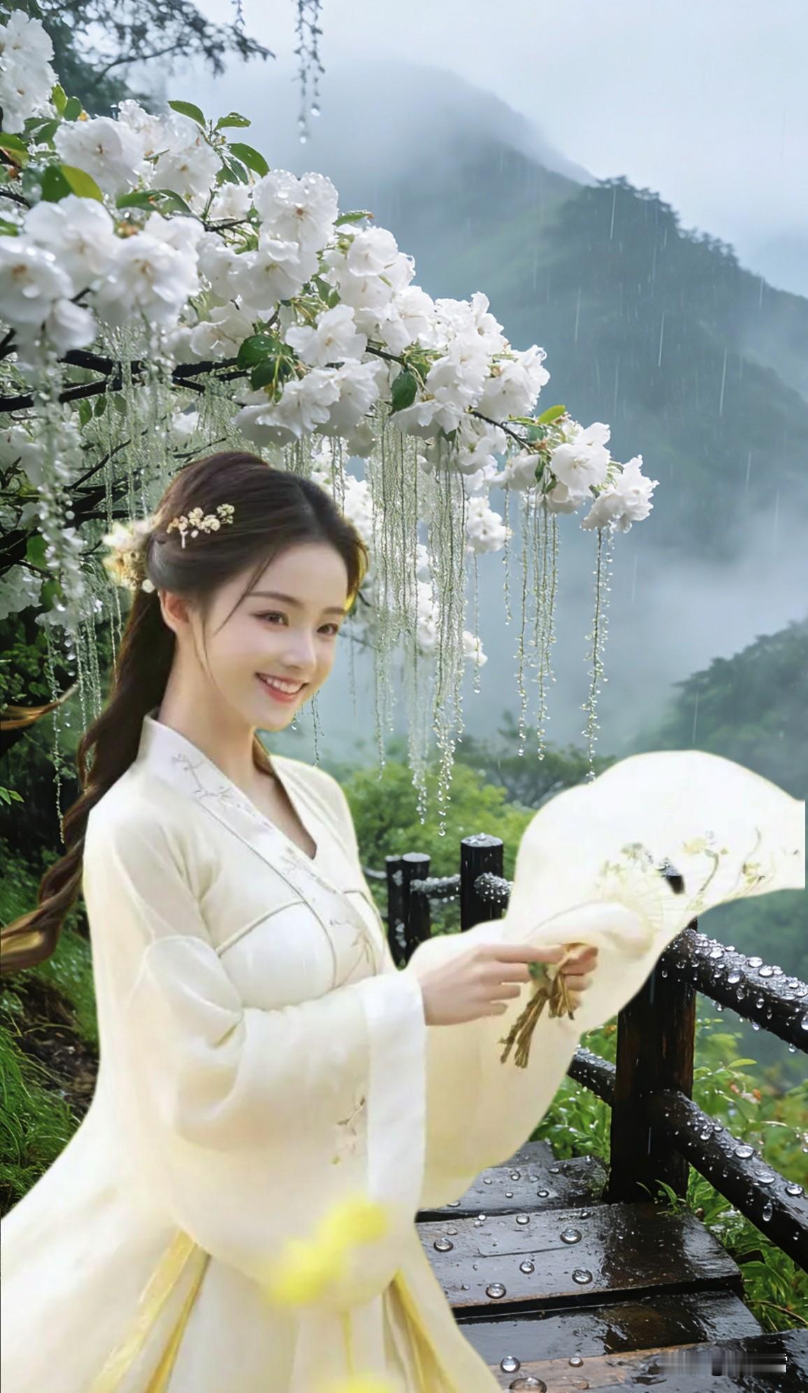 少游春山，且喜梨花铺野径
轻描眉黛，方得豆蔻落纱窗
远看春山黛 又见梨花落 雾散