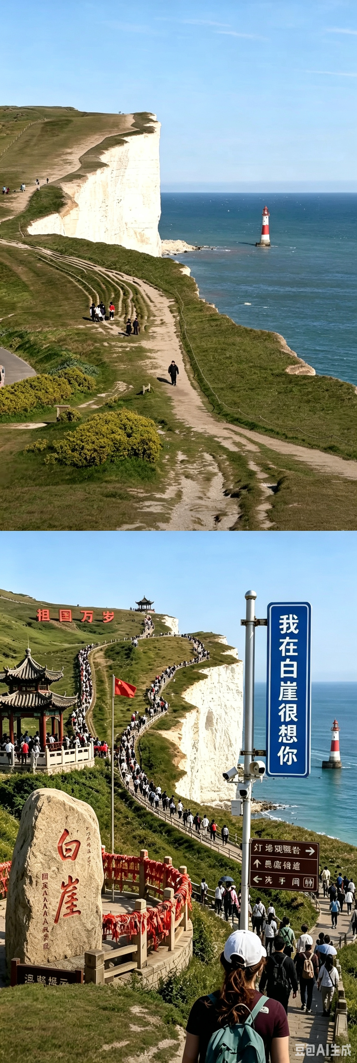 假如英国白崖变成国内景点 ，假如卢浮宫变成国内景点。 