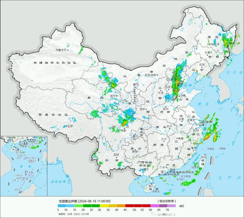 【强降雨和强对流】今天08-14时，东北华北华东华南西南等地出现对流降雨。午后山
