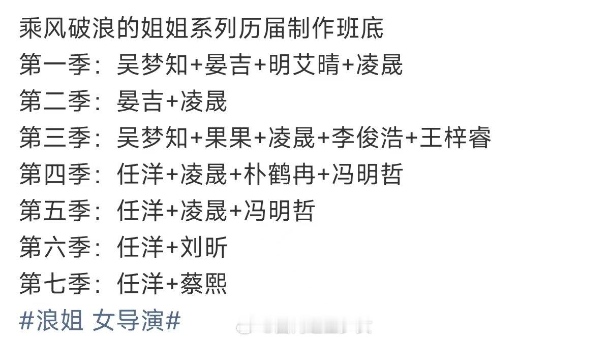 历届浪姐制作班底 浪姐女导演 给ry之后越做越差，越没有群像的意义 
