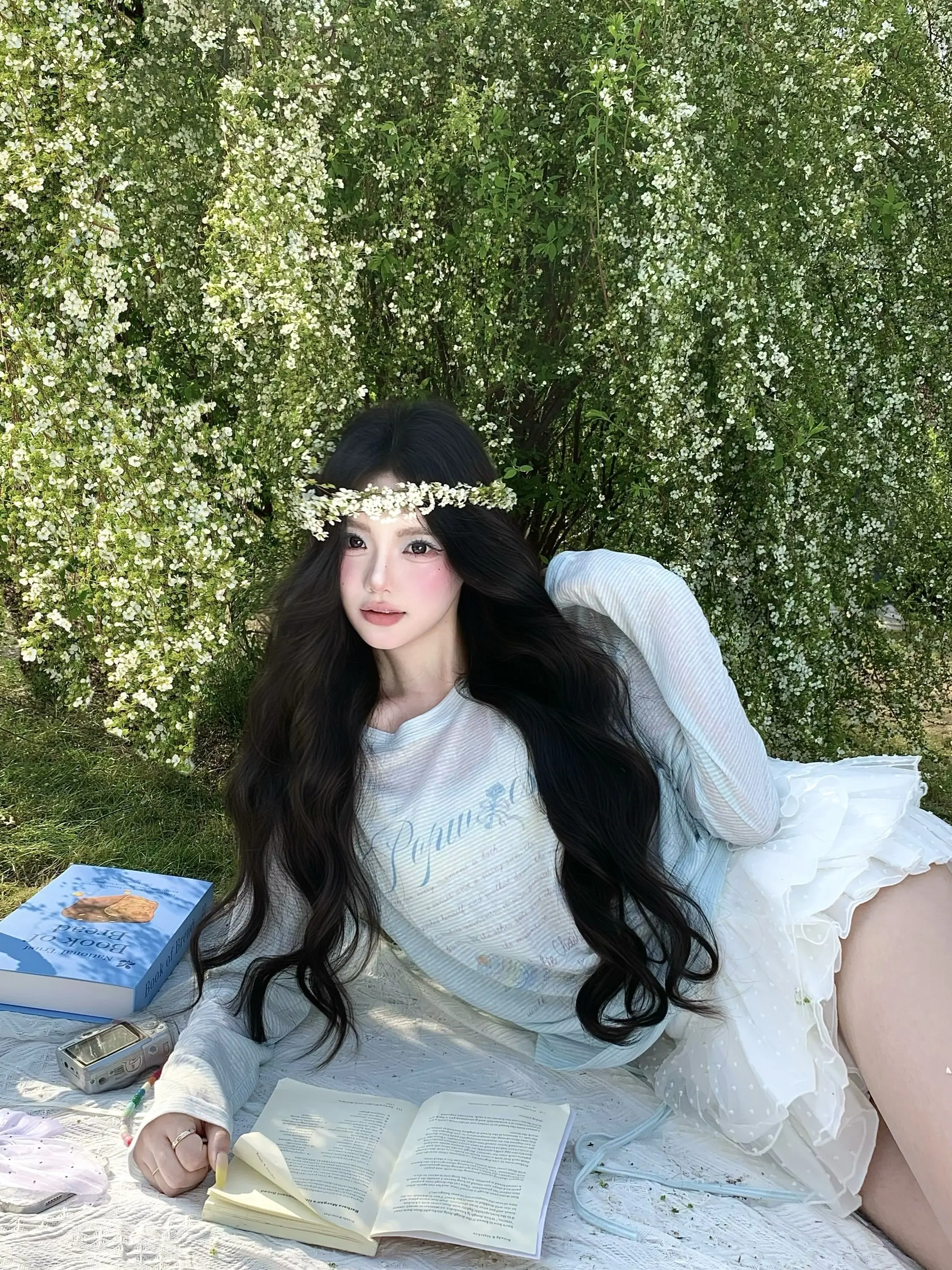 当我用雪柳给自己做了个花环