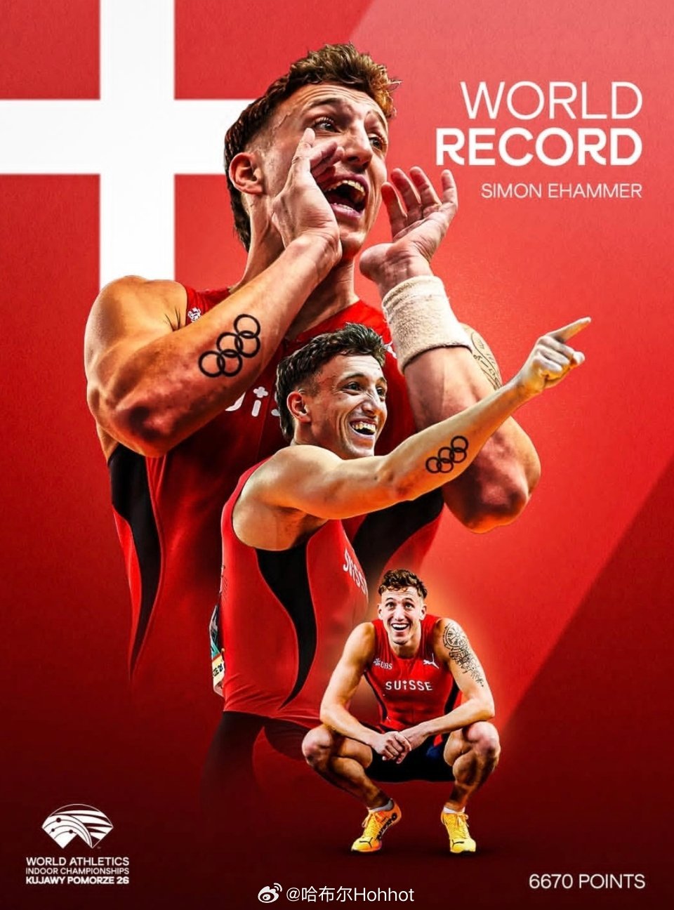 世界纪录🔥2026年托伦室内田径世锦赛 男子七项全能🇨🇭因汉姆6670分夺