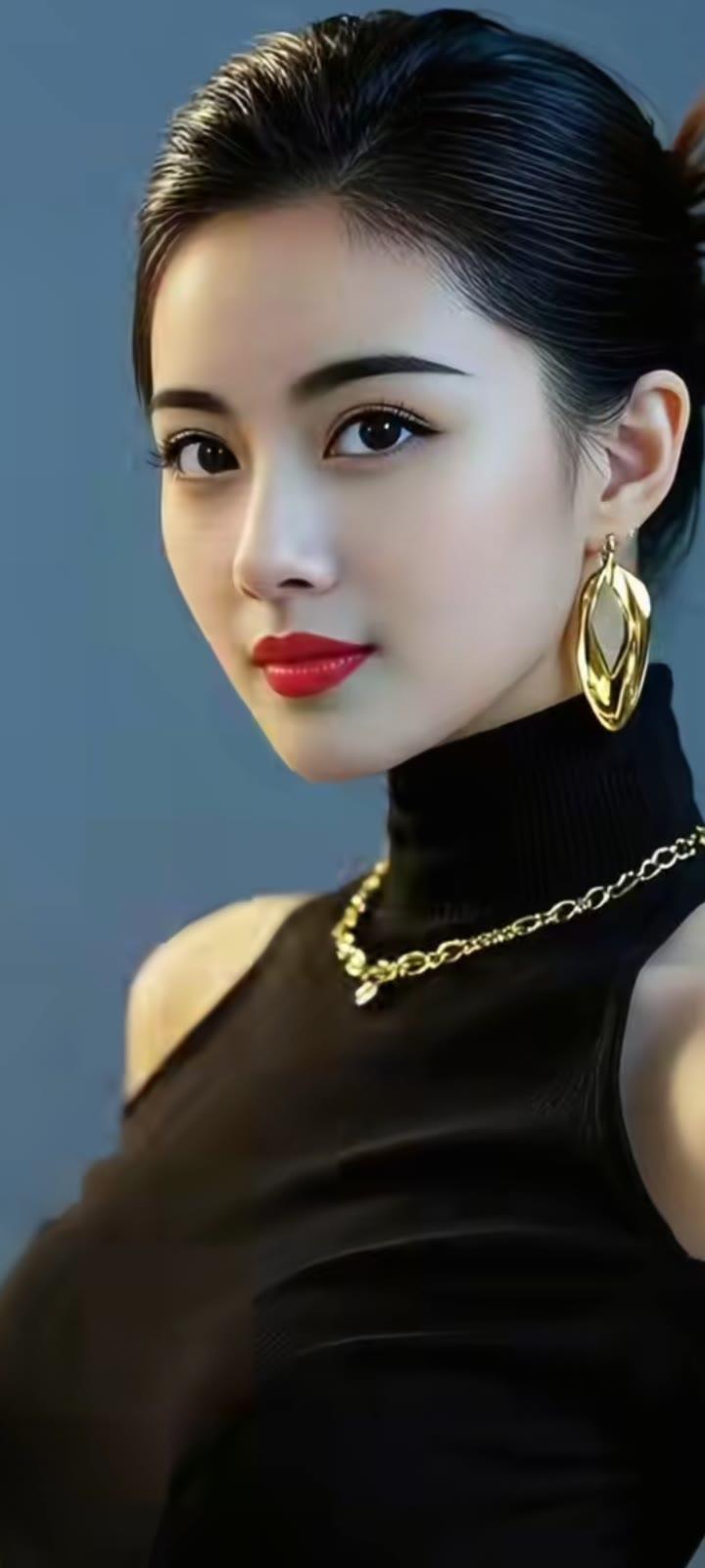 优雅黑裙，闪耀金饰，红唇魅惑，尽显女性魅力！