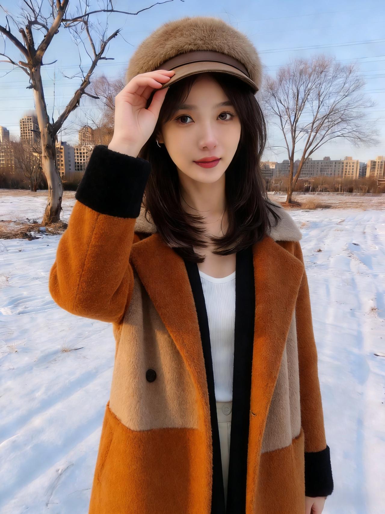 城市的轮廓在雪后朦胧，
你抬手的瞬间，
成了最美的定格。