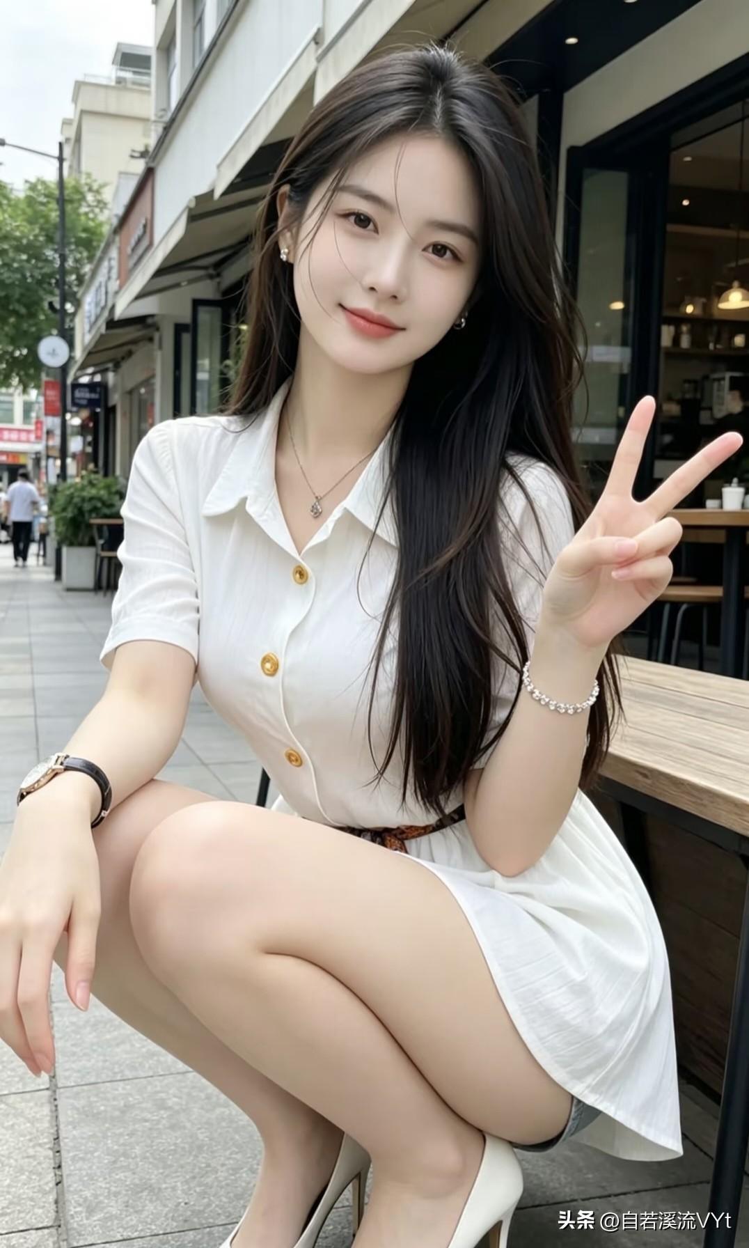 浣溪沙·街角清颜
 
一袭白衣映晓光，青丝垂落鬓边长。嫣然一笑胜春光。
 
街角