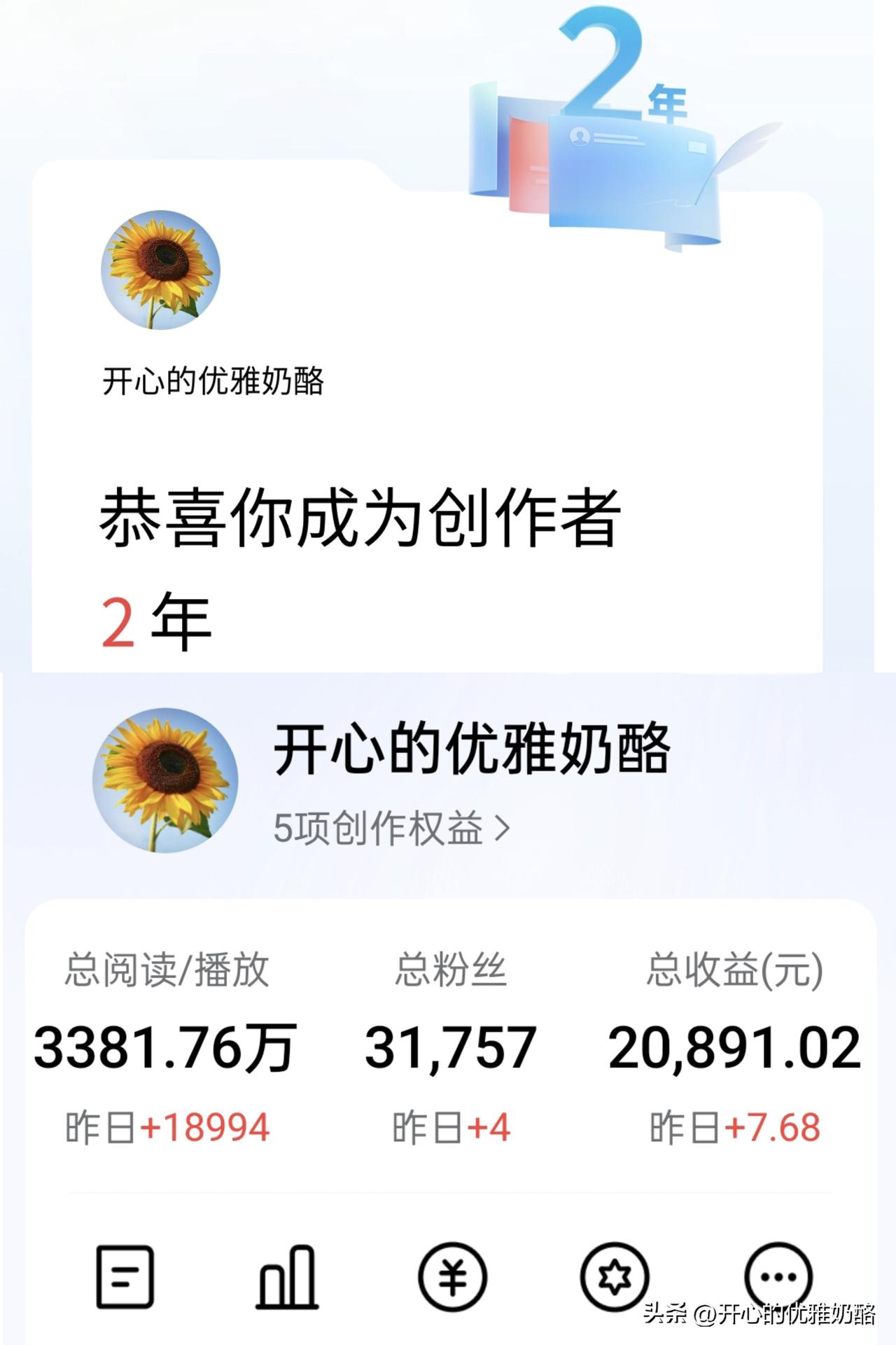 来头条两年了，收获的就是这一串串的数据。
把两年的数据发给豆包，人家给我分析的明