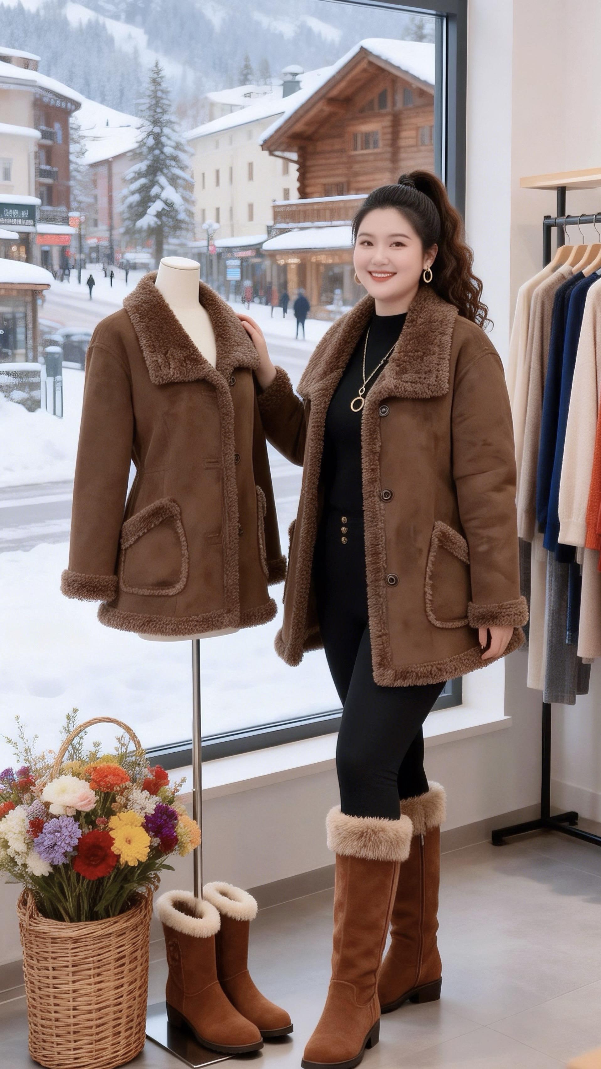 大码女装 保暖外套 加绒加厚年底微胖女生体面穿搭我的初雪穿搭准备好啦