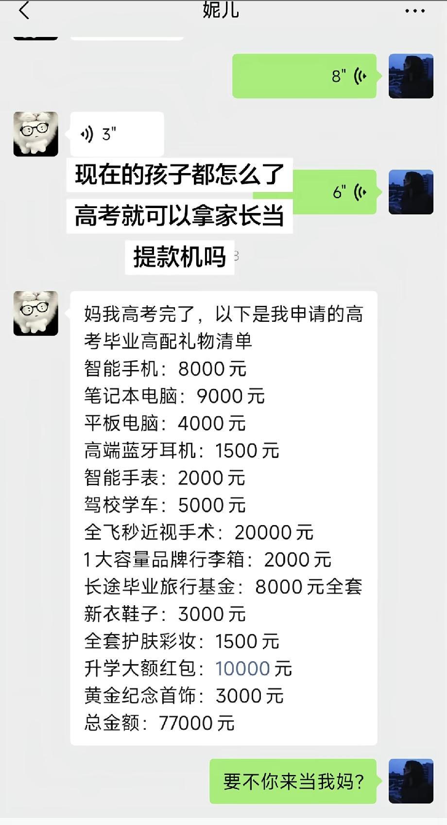 现在的孩子真的该醒醒了！高考一结束，张口就是手机、电脑、旅游，动辄几万的消费清单