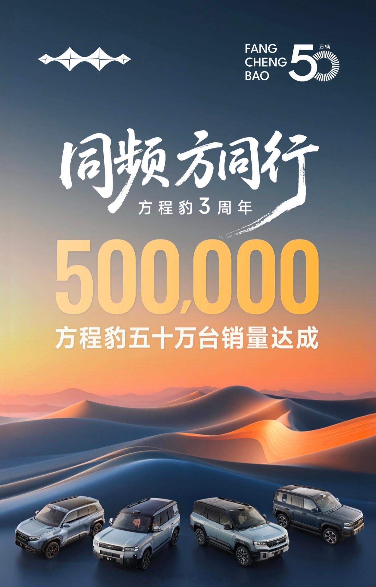 时间过得真快啊方程豹品牌推出了3周年销量超过50万上个月月销量超过4万辆关键是成