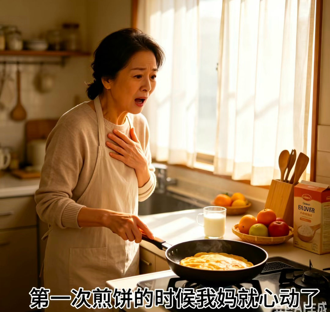 阿爸飞走了 第一次煎饼的时候我妈就心动了 