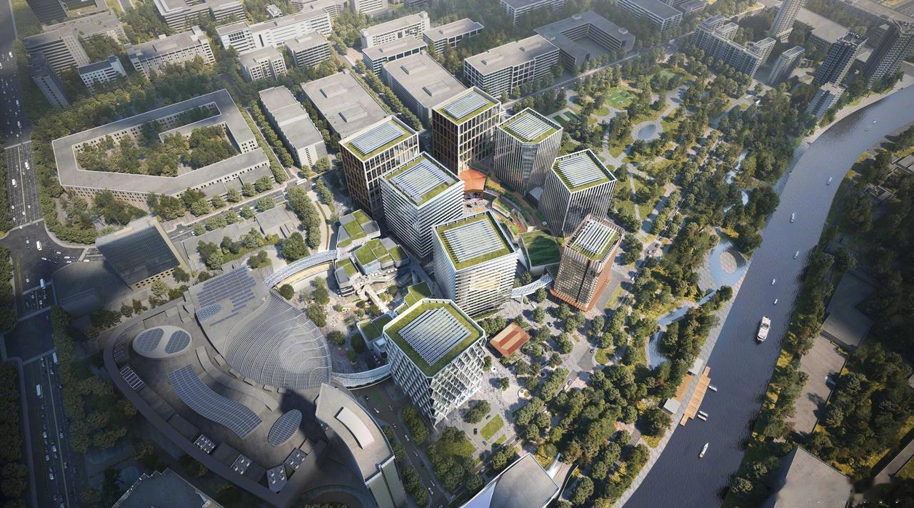 坝河在京城东北部蜿蜒流淌。坝河以北、颐堤港东侧，8栋办公楼刚刚封顶，它将在不久之