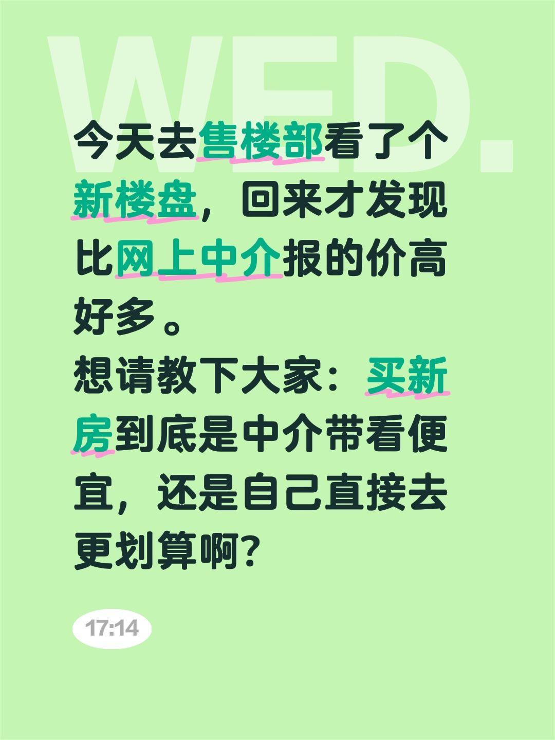 今天去售楼部看了个新楼盘，回来才发现比网上中介报的价高好多。
想请教下大家：买新