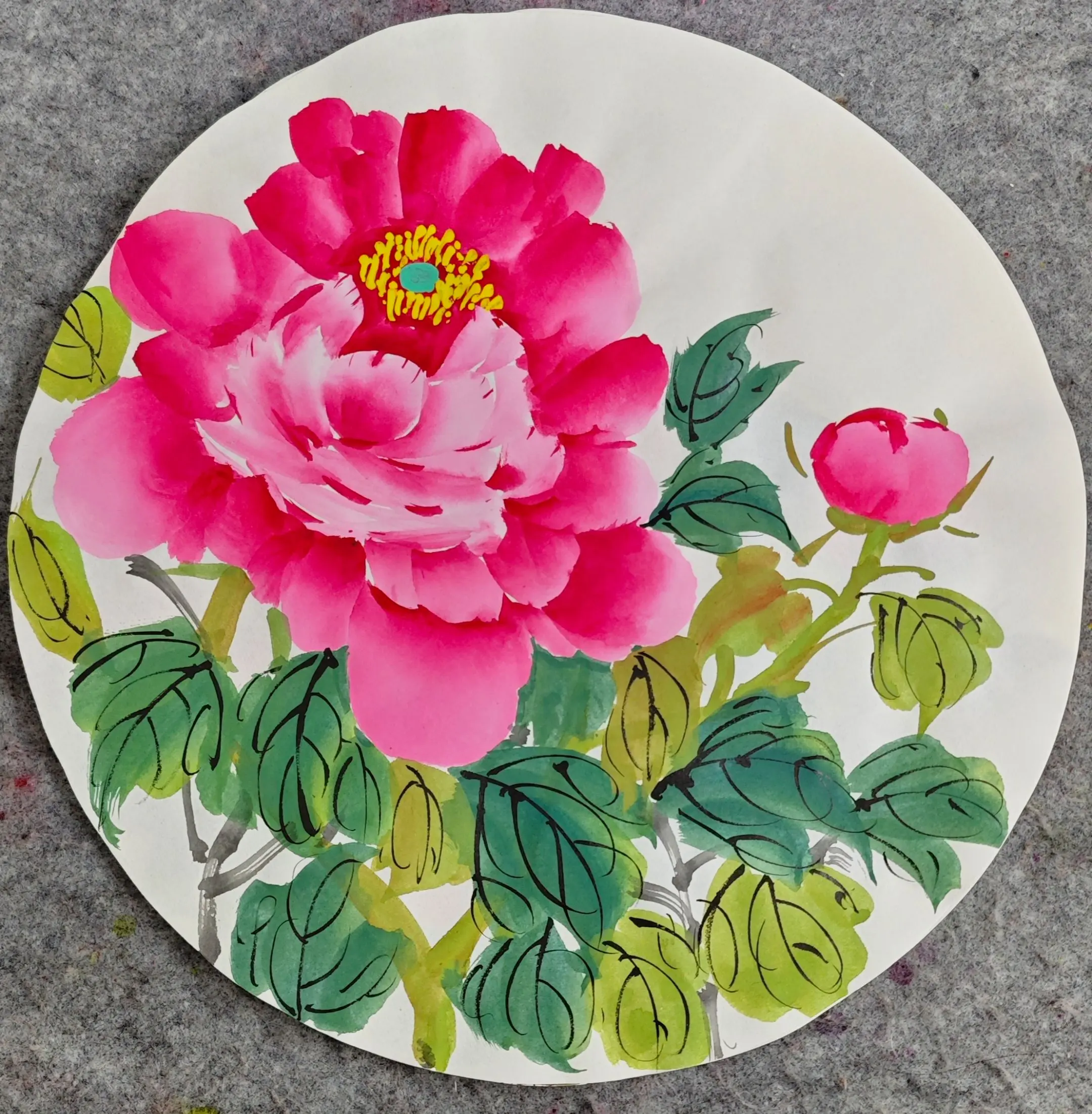 国画小品。初学牡丹，老师们多多指教啊