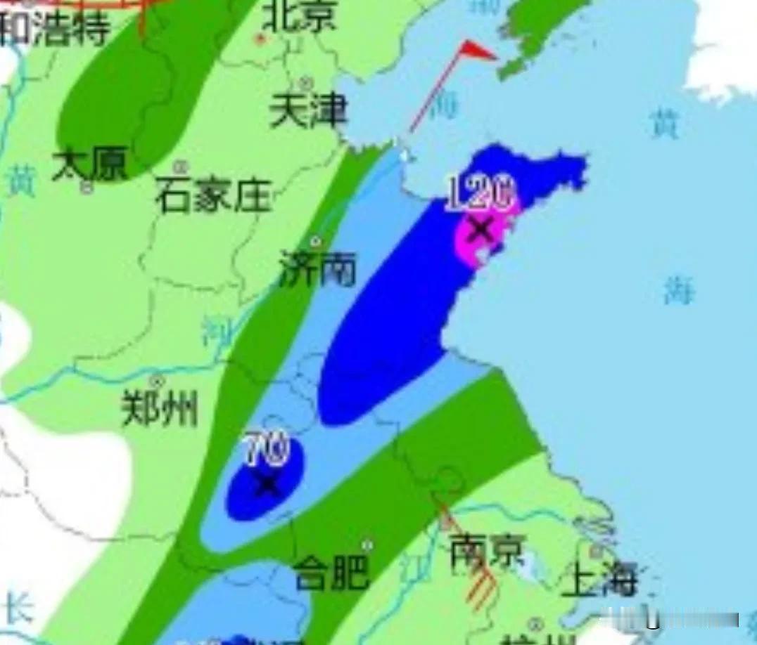 快看卫星云图，明天后天山东南部、江苏北部有小到中雨，雨后气温下降天气凉爽。