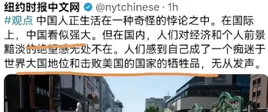 纽约时报称：“中国人生活在一种奇怪的悖论中，在国际上中国看似强大，但在国内，人们