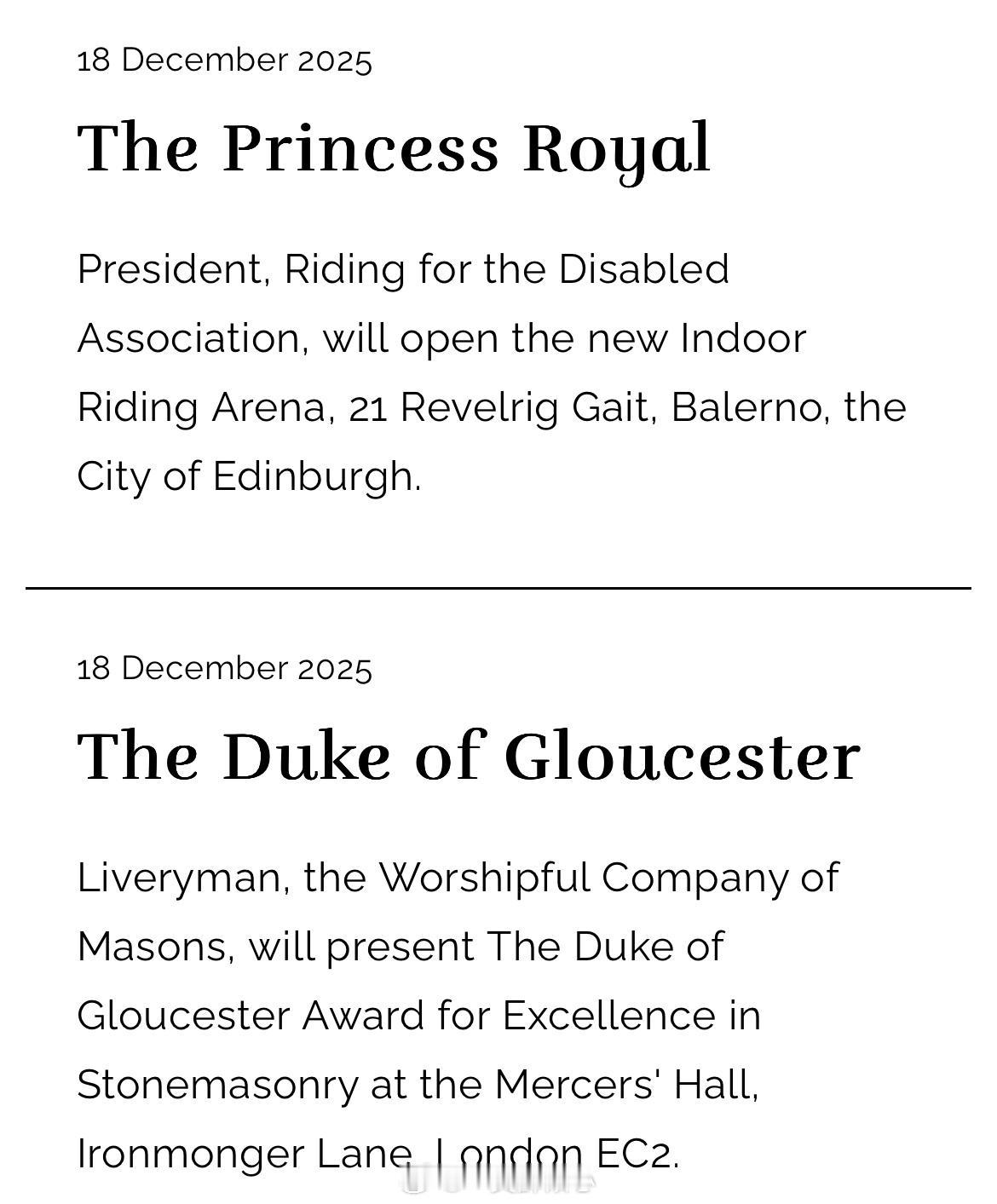 根据公务日志，12月18日将会是安妮长公主和格洛斯特公爵理查德王子在2025年最