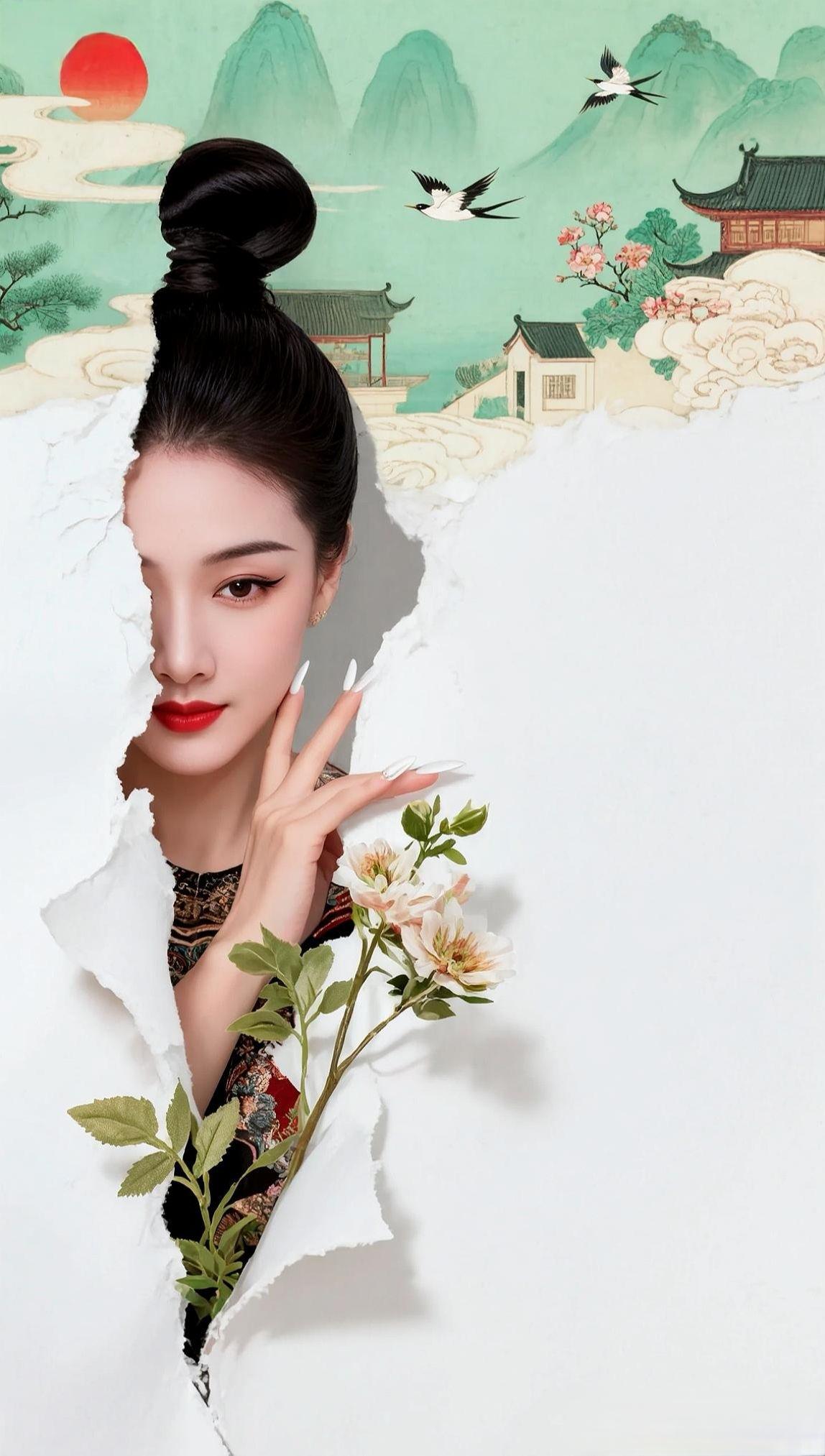 “画框拦不住春，梅曲藏得住意
撕破宣纸那刻，像把半阙没写完的情诗，晾在了山水里”