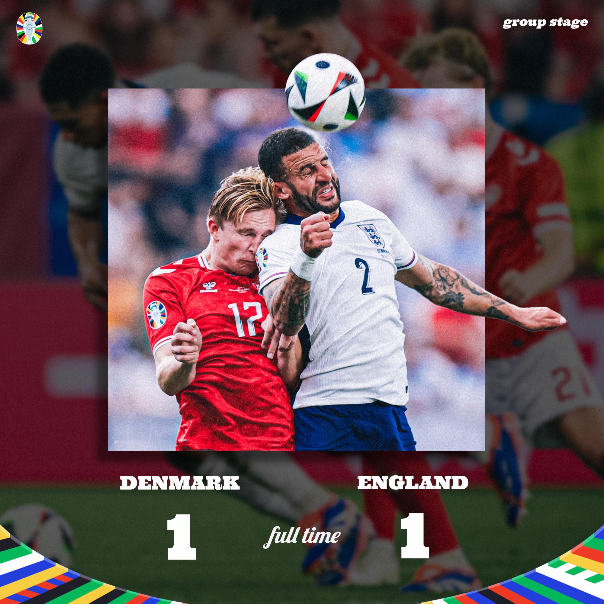 FT | 丹麦 1-1 英格兰🇩🇰🏴󠁧󠁢󠁥󠁮󠁧󠁿#丹麦1比1英