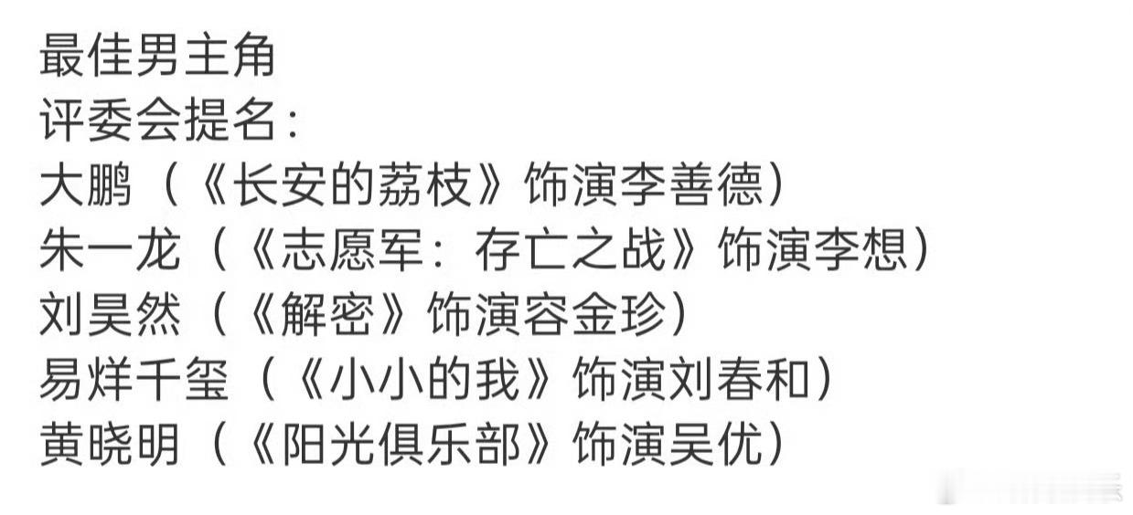 金鸡奖提名 38届金鸡奖提名名单终于来啦⬇️大家心目中的最佳男主角、最佳女主角、
