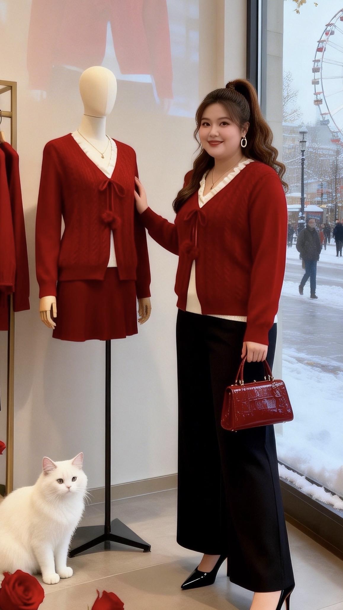 大码穿搭 针织毛衣胖妹妹红色系新年穿搭来咯冬日穿搭一周不重样脱下外套也...