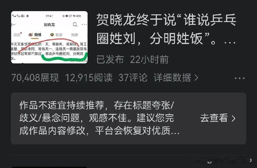 网友们帮我分析下，图一存在“标题夸张、悬念、观感不律”吗？标题就是贺晓龙的原文；