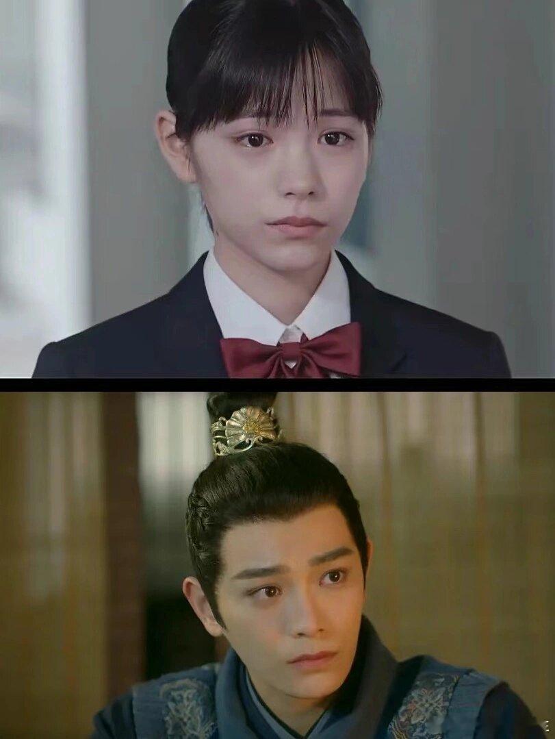 #日本女演员撞脸丁禹兮# 上图是日本演员当真亚美，下图是中国男演员丁禹兮，亲妹妹