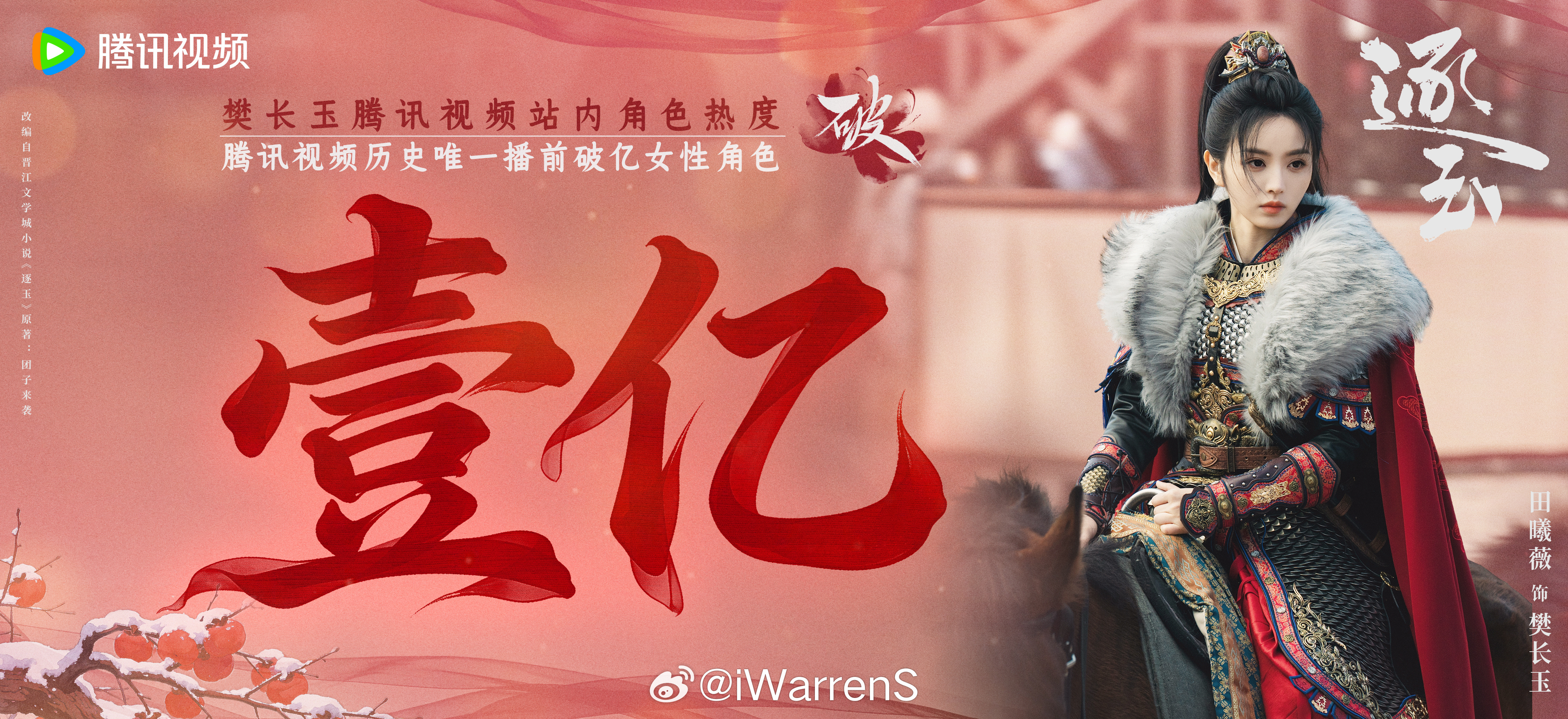 逐玉开播前田曦薇樊长玉角色热度双平台破亿了呀！挺快的呀！逐玉 顶级待遇