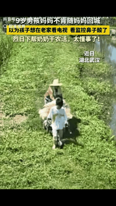 “太懂事了！”湖北武汉，9岁男孩和妈妈回乡下看望奶奶后，非要说留下来陪奶奶，妈妈