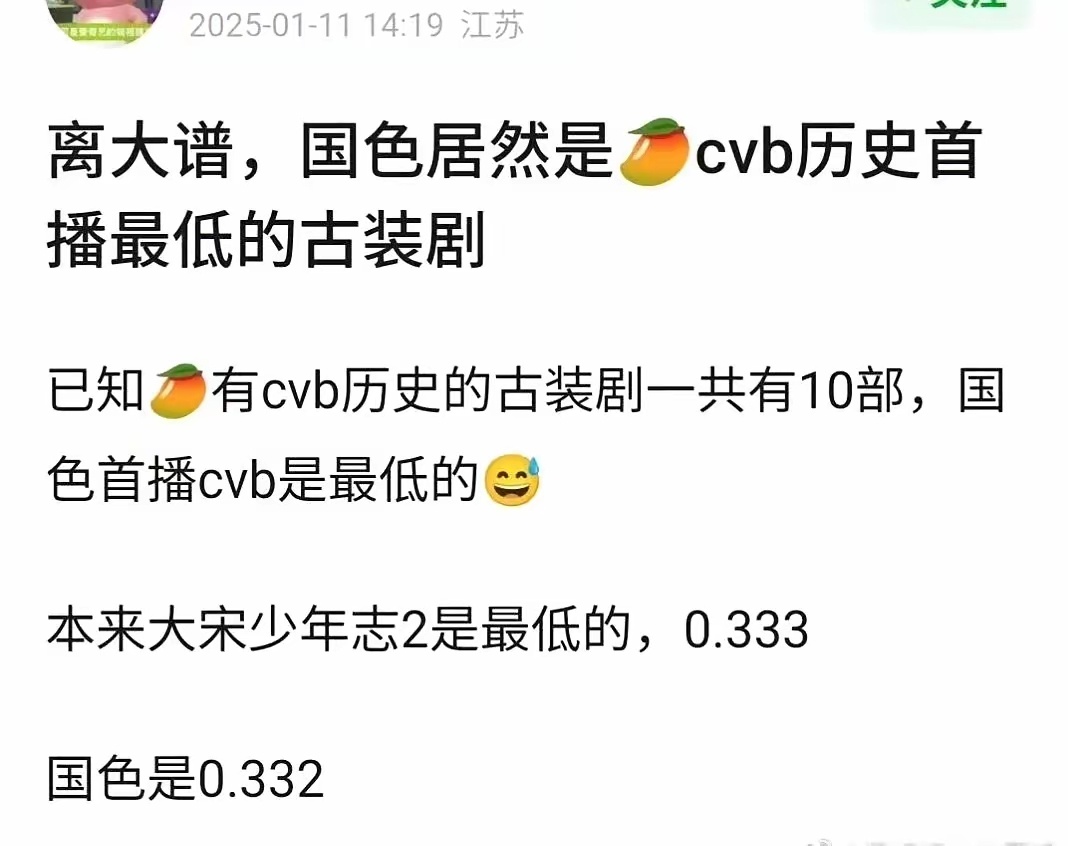 离大谱，国色居然是🥭 cvb历史首 播最低的古装剧 