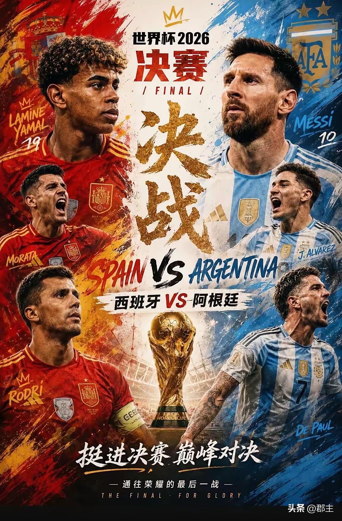 梅西想带领阿根廷卫冕世界杯冠军，基本没希望了，西班牙根本不会给这个机会。

1、
