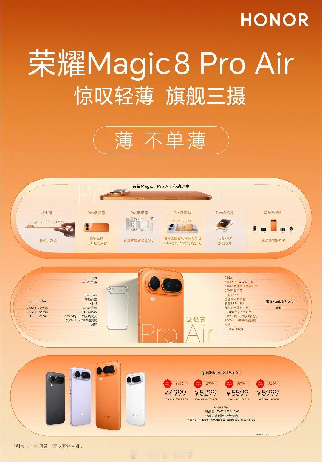 Air手机界来了个真Pro新机来了 荣耀这波杀疯了！Magic8 Pro Air