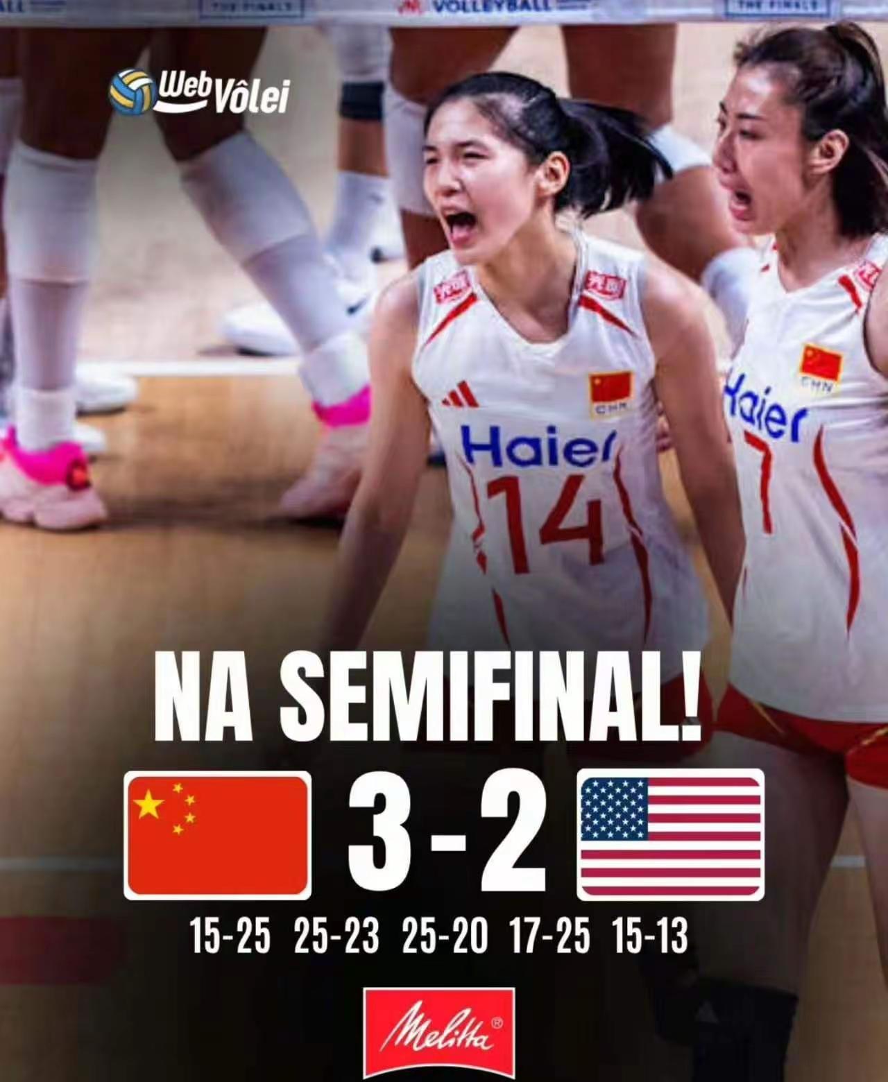 中国女排三比二战胜美国女排。【2026年世界女排联赛(VNL)1/4决赛】中国?