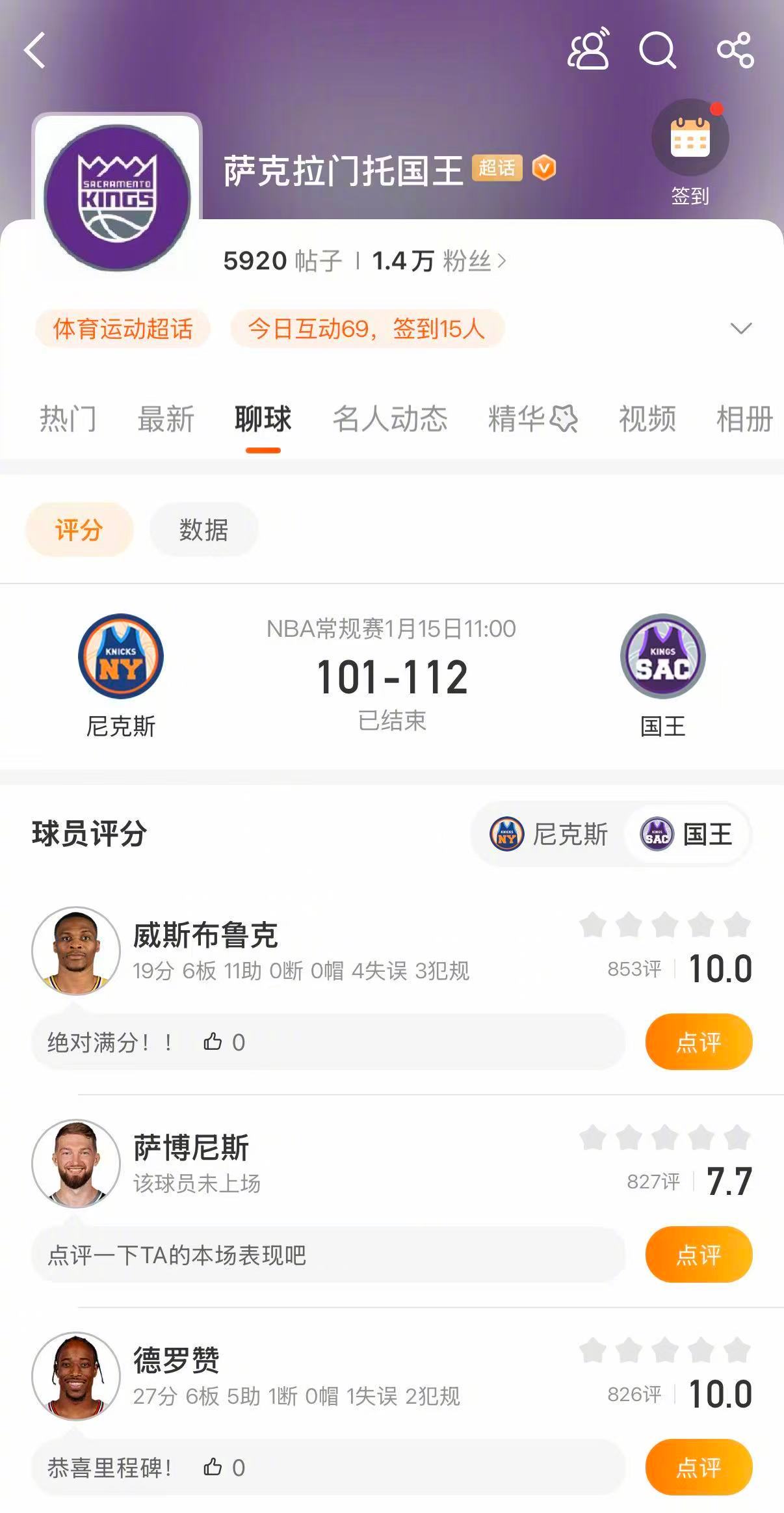 国王战胜尼克斯 国王112-101战胜尼克斯。德罗赞27分6篮板5助攻，拉文25