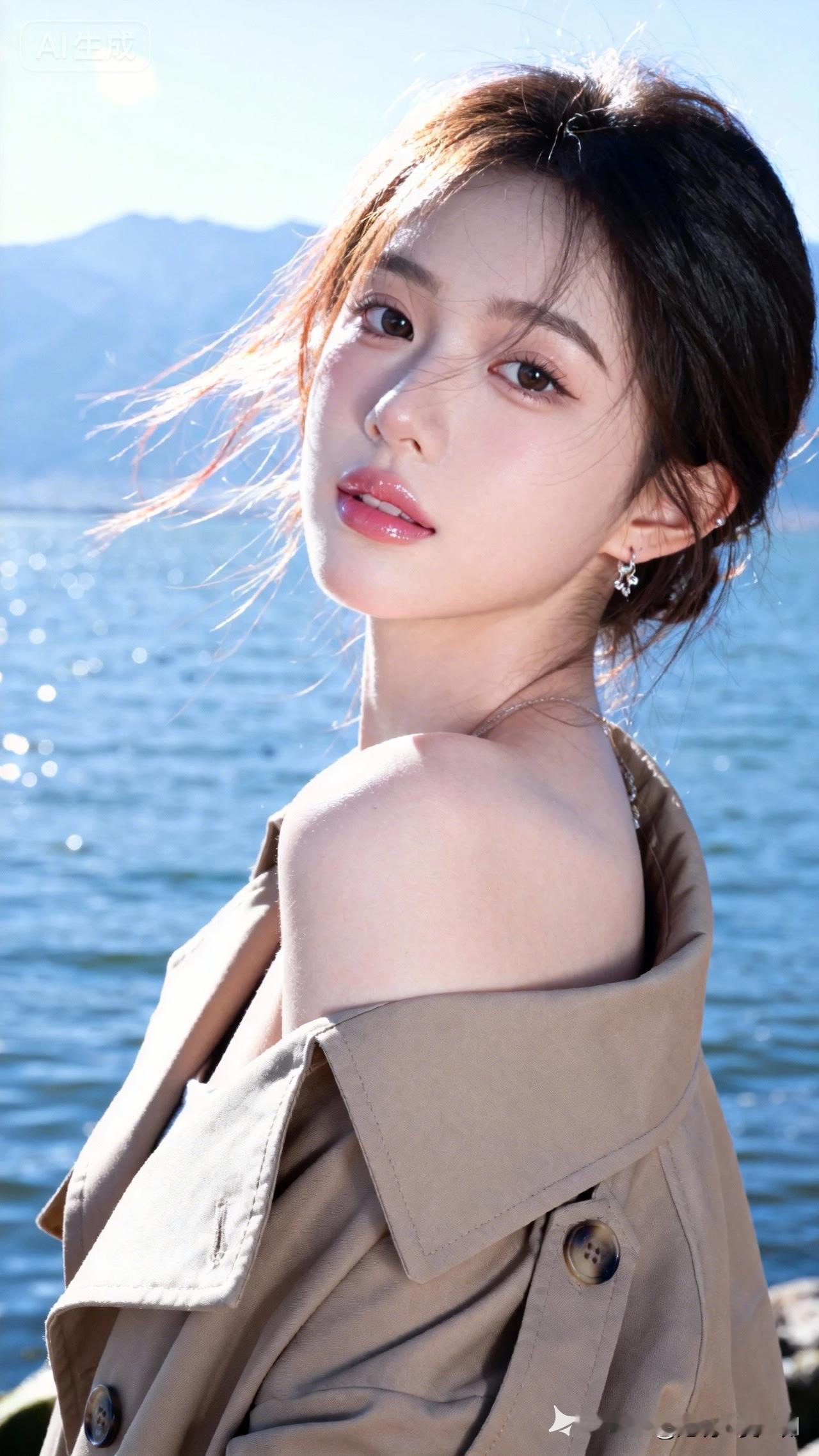 湖光潋滟处，美人倚风立。美女究竟能有多美 阳光下的少女，海风轻拂，温柔如水。