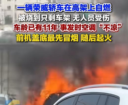“这车还敢开？”7月31日，高架上一辆车龄11年的荣威烧成空壳，人却全须全尾。事