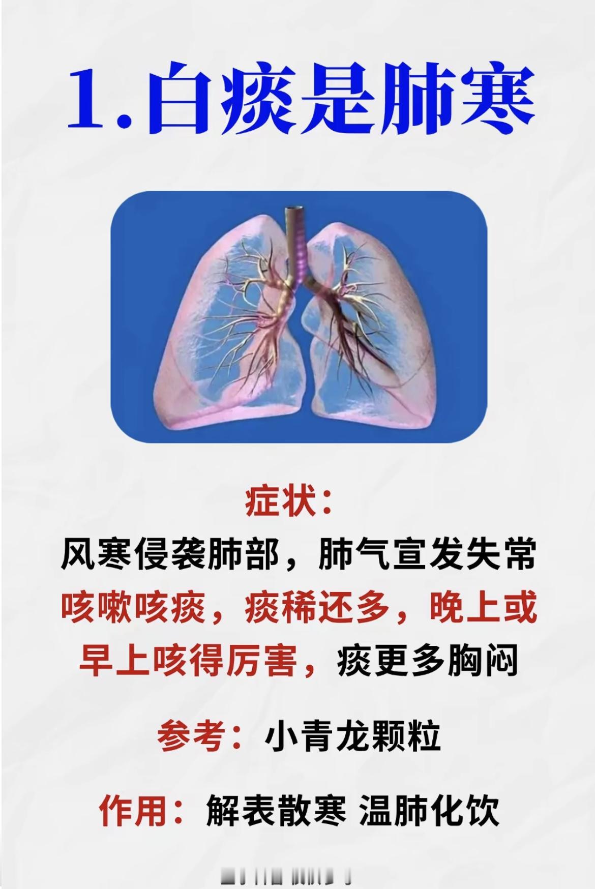痰多咳不完?  这三种形态要分清-——白痰是肺寒，黄痰是肺热，粘痰是肺燥
#中医