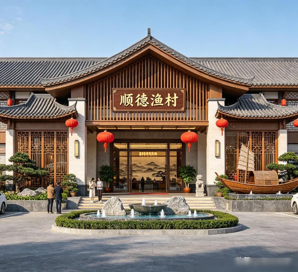 顺德渔村，身为顺德人的我吃过几次，味道性价比方面是属于中等水平吧，普普通通，不算