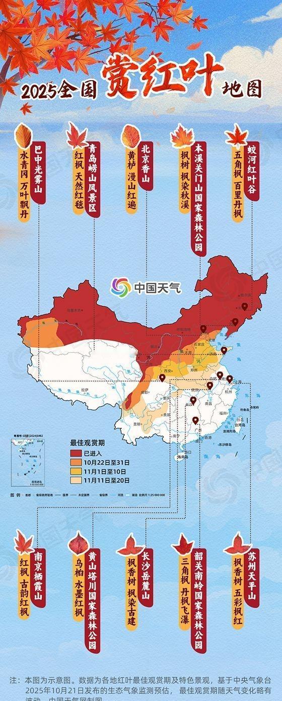 今年10月上旬，北方大部地区气温处于接近常年或略偏高的状态，气象条件较不利于红叶