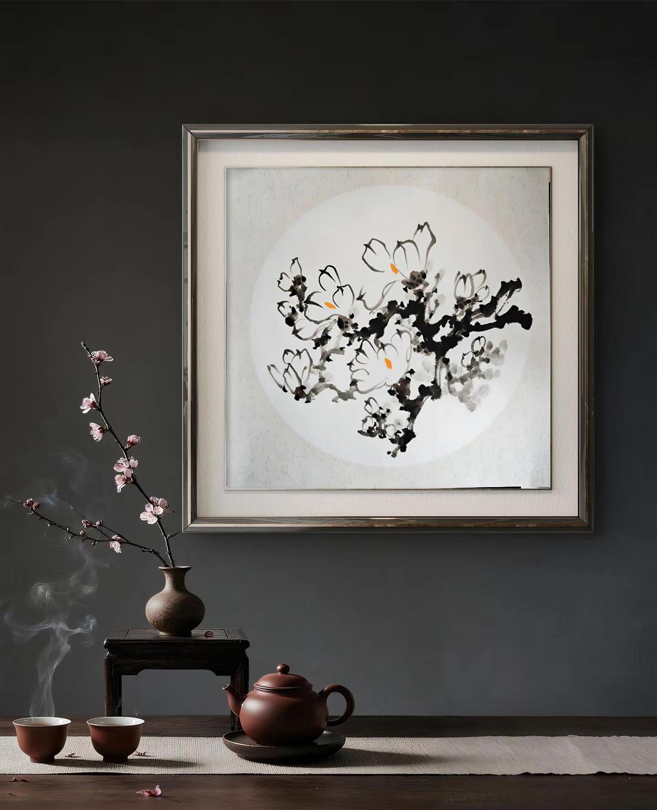 国画 玉兰花 勾线 花鸟画