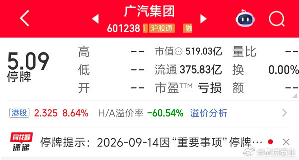 【广汽A股全天停牌】一汽广汽或将战略重组9月14日消息，今日上午，上交所公告，广