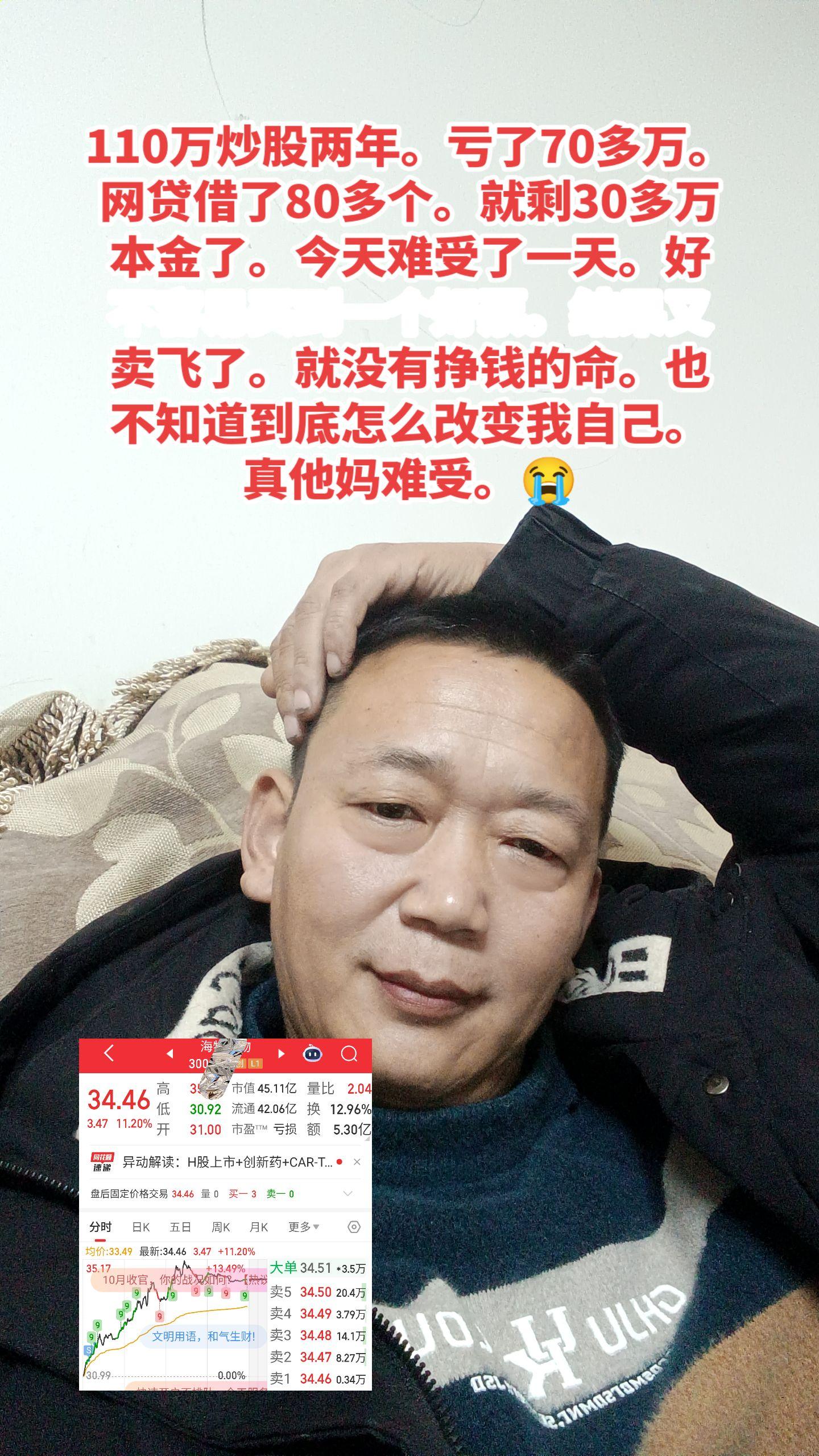 110万炒股两年。亏了70多万。网贷借了80多个。就剩30多万本金了。...