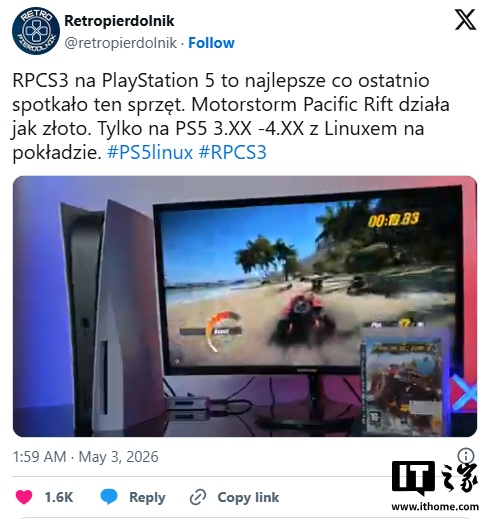 索尼 PS5 跑上 Linux 系统，证实硬件可流畅运行PS3游戏