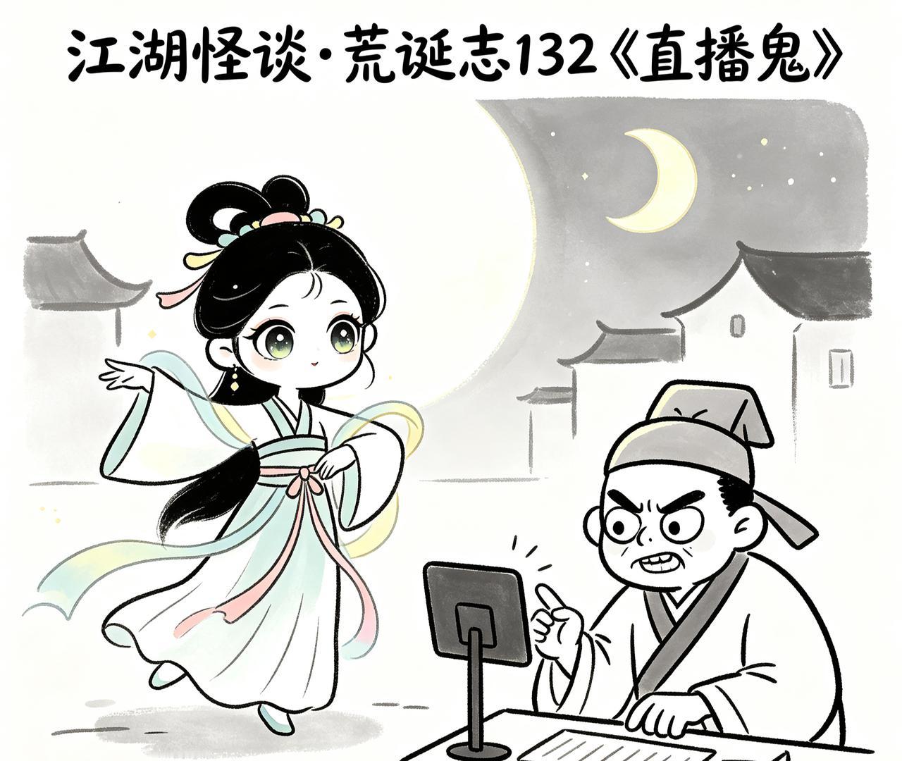 江湖怪谈•荒诞志132《直播鬼》
江南有女鬼，善歌舞，每夜于月下起舞，观者皆痴。