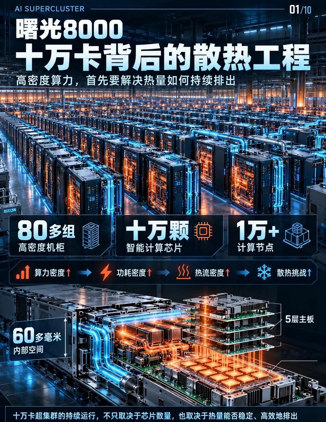 一天吃透曙光8000散热工程
📌 十万卡集群难点不在冷却机柜，而在热量能否从芯