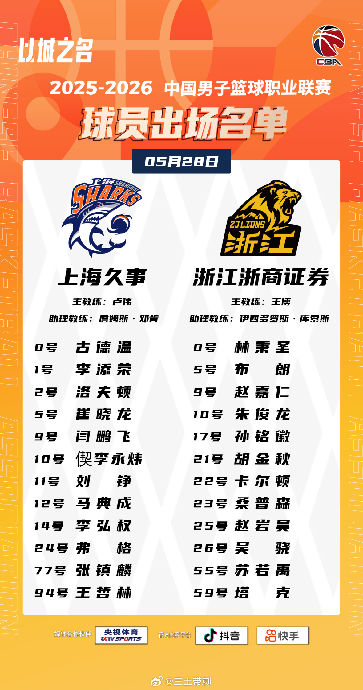 cba总决赛CBA 现场和官网名单一开始都没有洛夫顿，但他现场最后时刻出来热身，