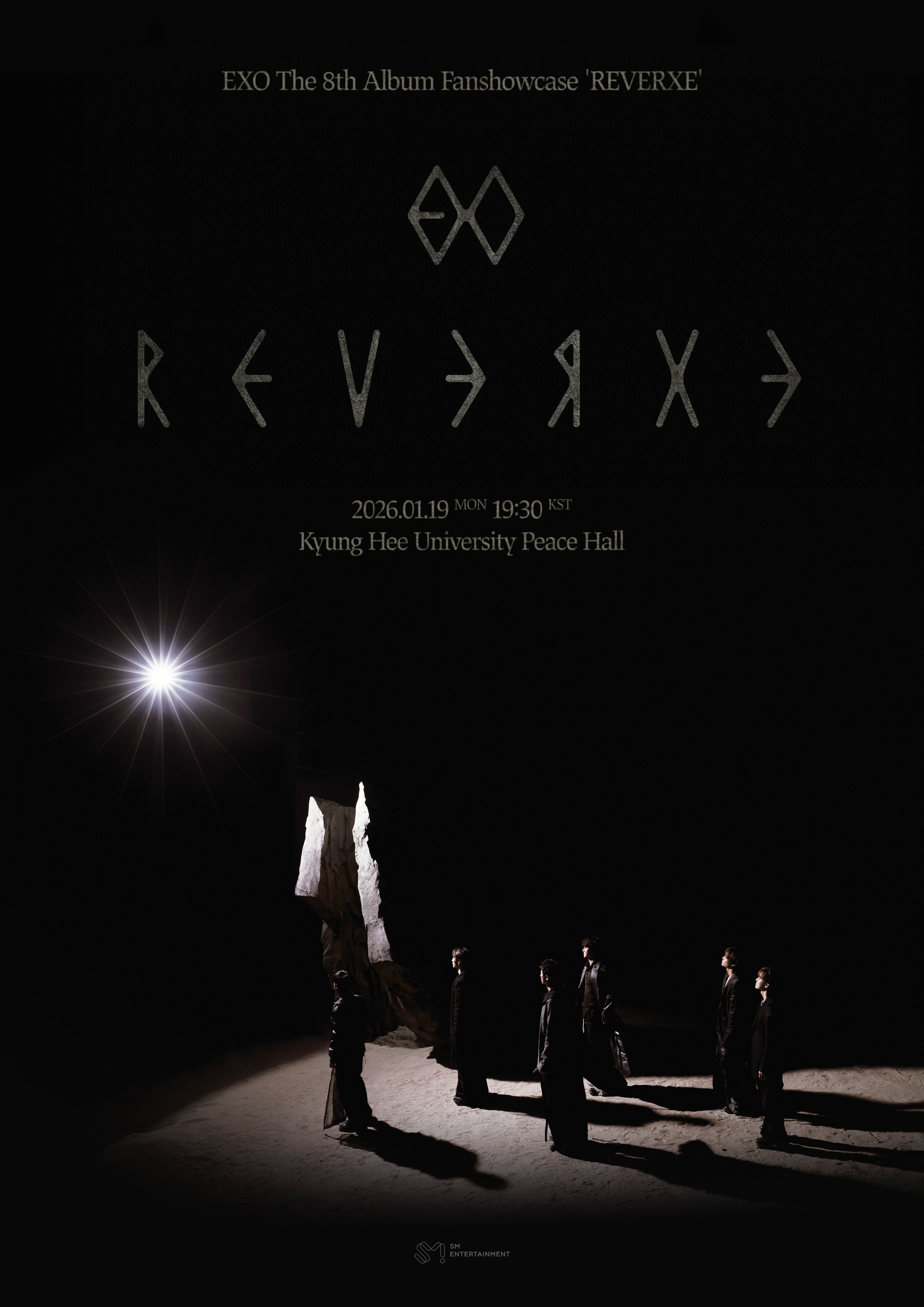 EXO正规8辑Fanshowcase《REVERXE》预告海报，将于1月19日举