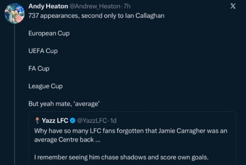 此前，卡拉格在评选利物浦历史最佳球员时将萨拉赫排在第六位，引发部分球迷不满。事件